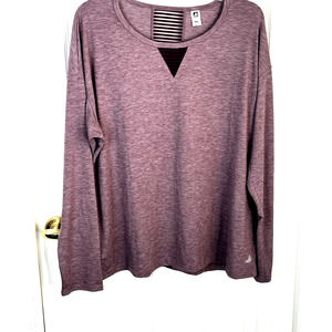 Free2B women's long sleeve top with mesh detail in heathered purple, size XXL
